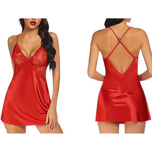 Avidlove Women V Neck‎ Nightgown Sleepwear Lace Mini Sexy Nightwear Red Sz Large